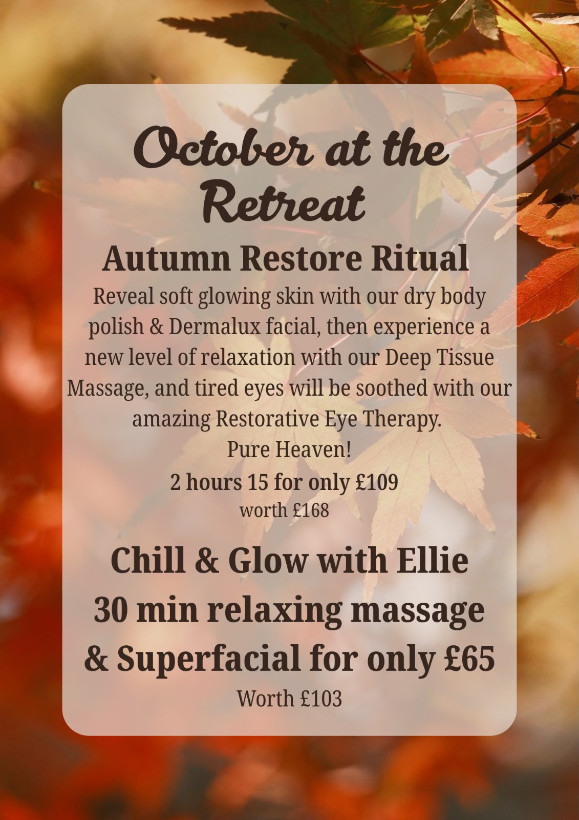 October 2026 promotions poster — Spring Ritual of Renewal, Medik8 Retinal offer and Superfacial at The Retreat Whickham